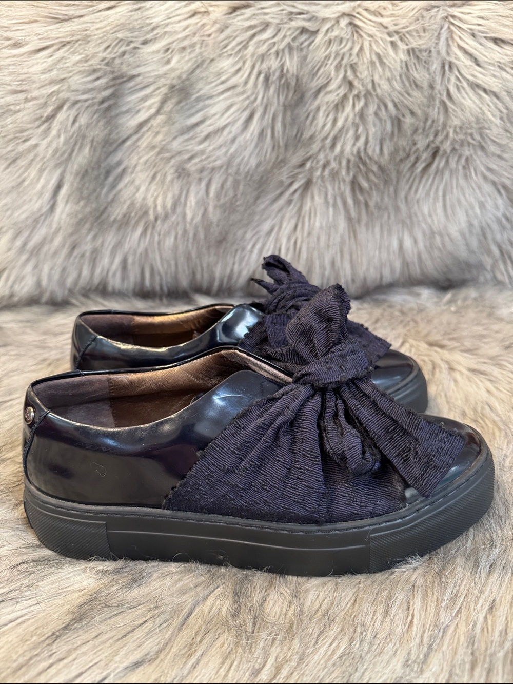 Agl Navy Patent Slip-On Knot Sneakers Size 38 & 1/2”